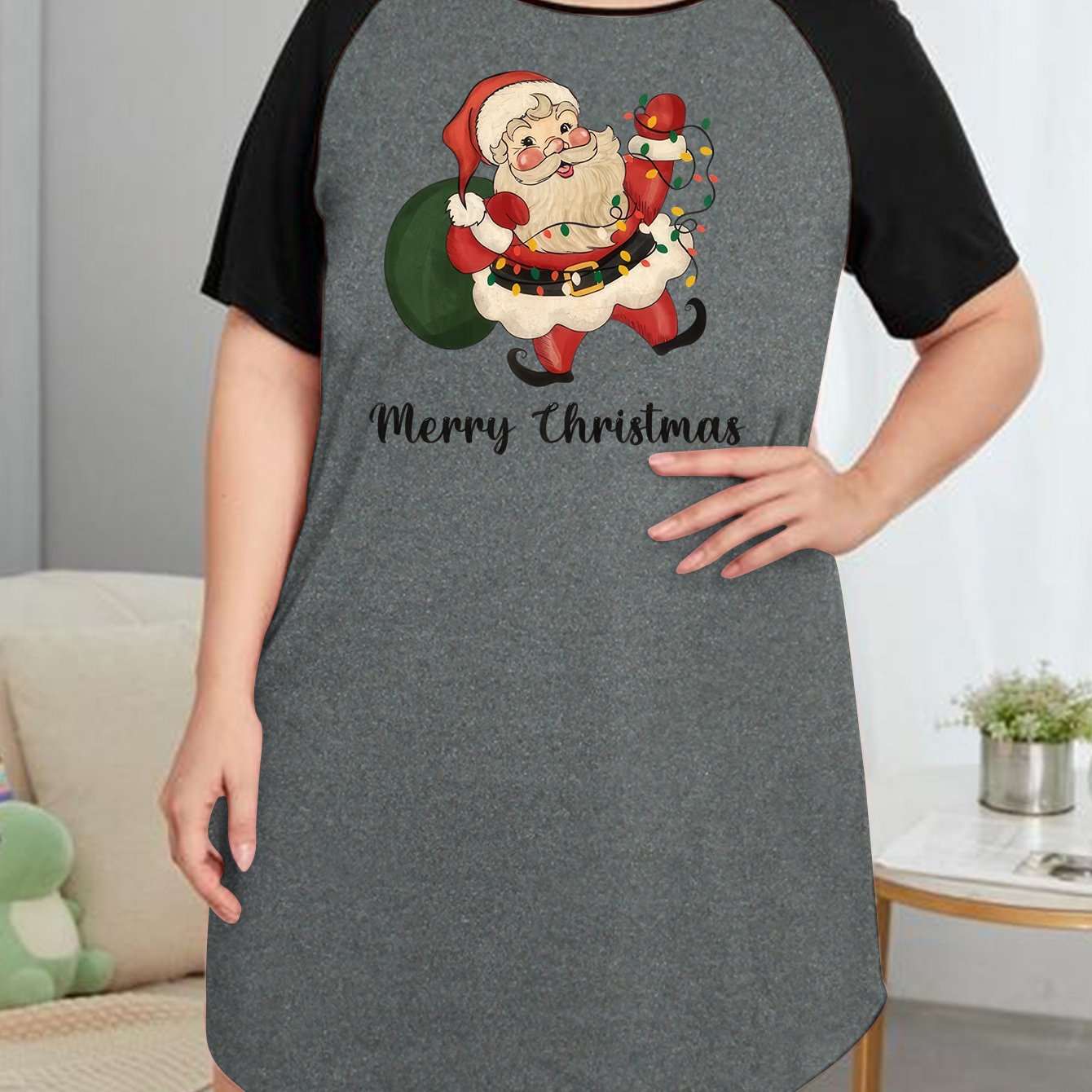 Christmas Nightdress Women's Santa Claus Print Tee Sleep Dress