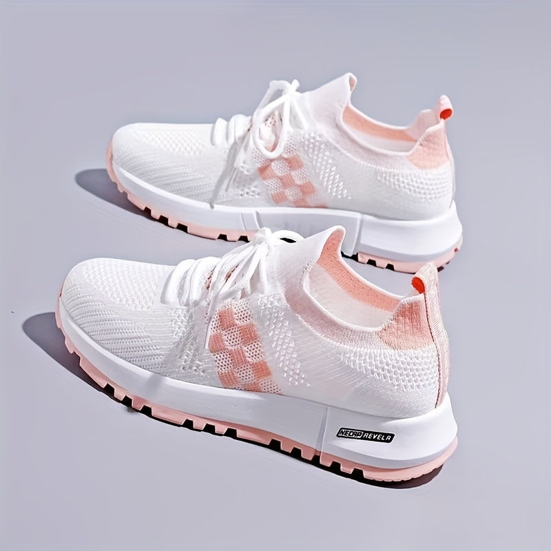 Women's Colorblock Mesh Sneakers Low Round Toe Soft Sole Platform Shoes