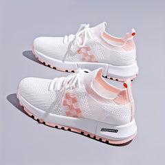 Women's Colorblock Mesh Sneakers Low Round Toe Soft Sole Platform Shoes