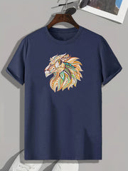 Art Style Lion Pattern Print Men's Comfy Sports T-shirt