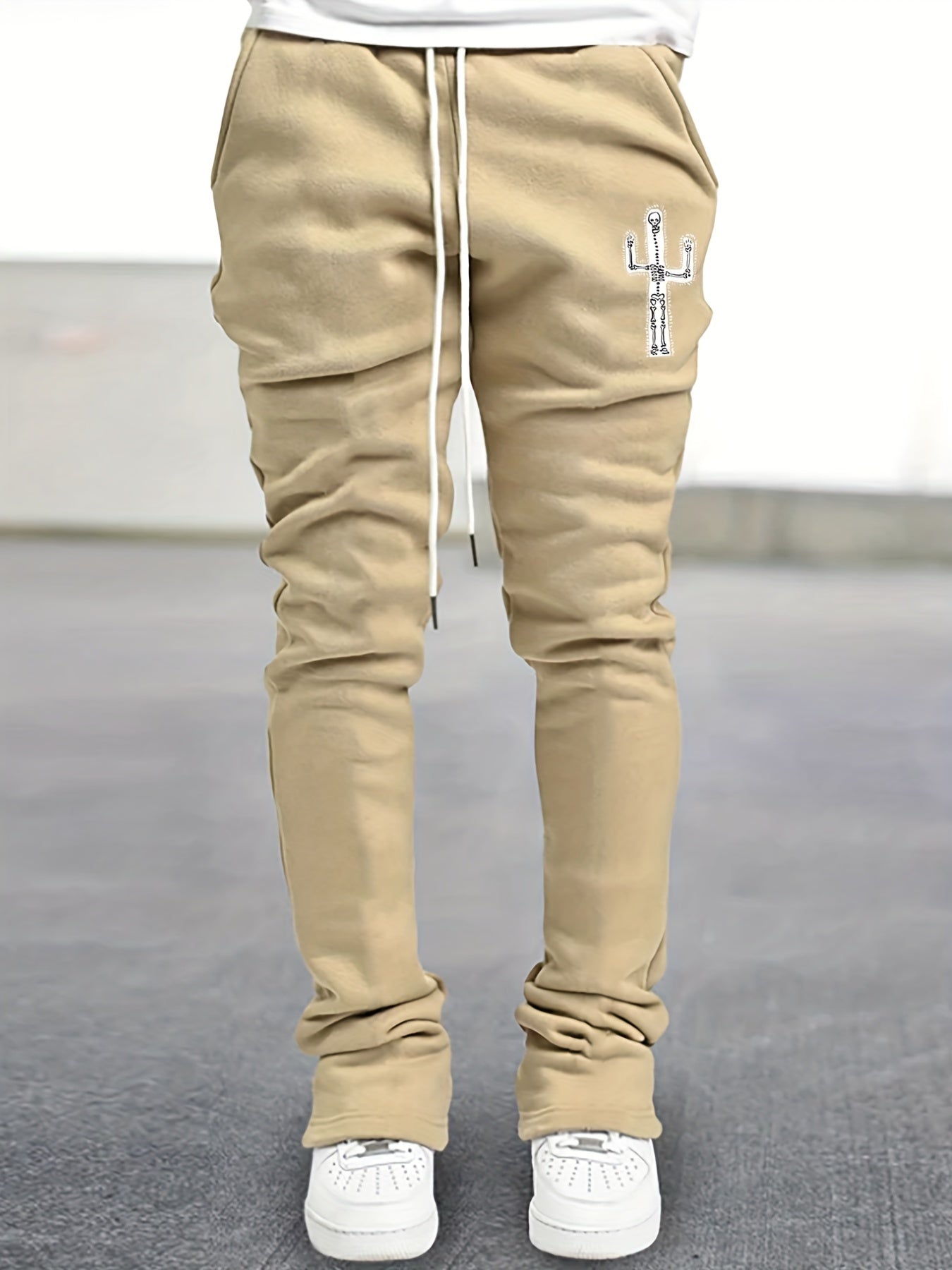 Cactus & Skeleton Pattern Flared Trousers Stretch Hip Hop Joggers