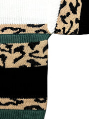Colorblock Leopard V Neck Sweater