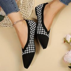 Women's Houndstooth Ballet Flats Soft Sole Shoes