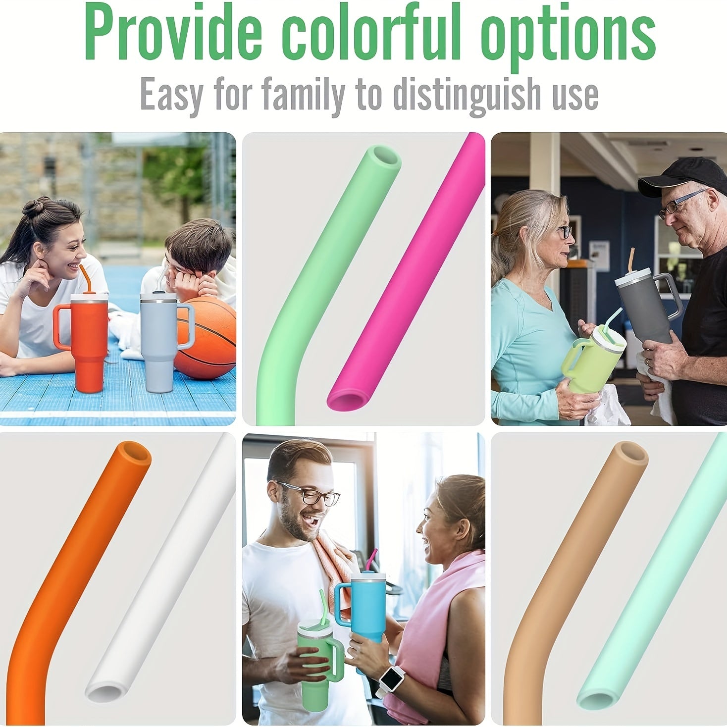 6pcs Silicone Straw Replacement For 40Oz Tumbler Colorful Reusable Bent Straws