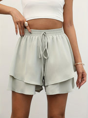 Layered Drawstring Shorts Elastic Waist Women's Clothing