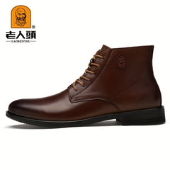 Men's Chelsea Boots Faux Leather Round Toe Lace up Outdoor Casual Slip On Shoes