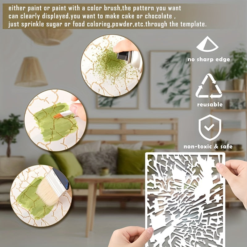 8pcs Reusable Texture Painting Stencil Crocodile Parquet Cross Section