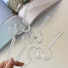 Heart-shaped Glass Straws for Juice Drinks Cup, Heat Resistant