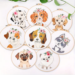 Embroidery Starter Kit Dogs Pattern DIY Cross Stitch for Adults with Hoops