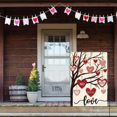 Valentines Garden Flag Double Sided Love Heart Tree Rustic Outdoor Flag