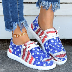 Women's Patriotic Canvas Shoes Low Top Lace Up Boat Shoes