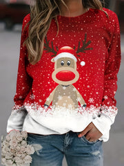 Snowman Print Crew Neck Pullover Sweatshirt for Women