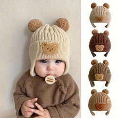 Winter Baby Beanie Cartoon Bear Ear Protection Knitted Hat