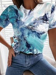 Marble Print Round Neck Casual T-shirt