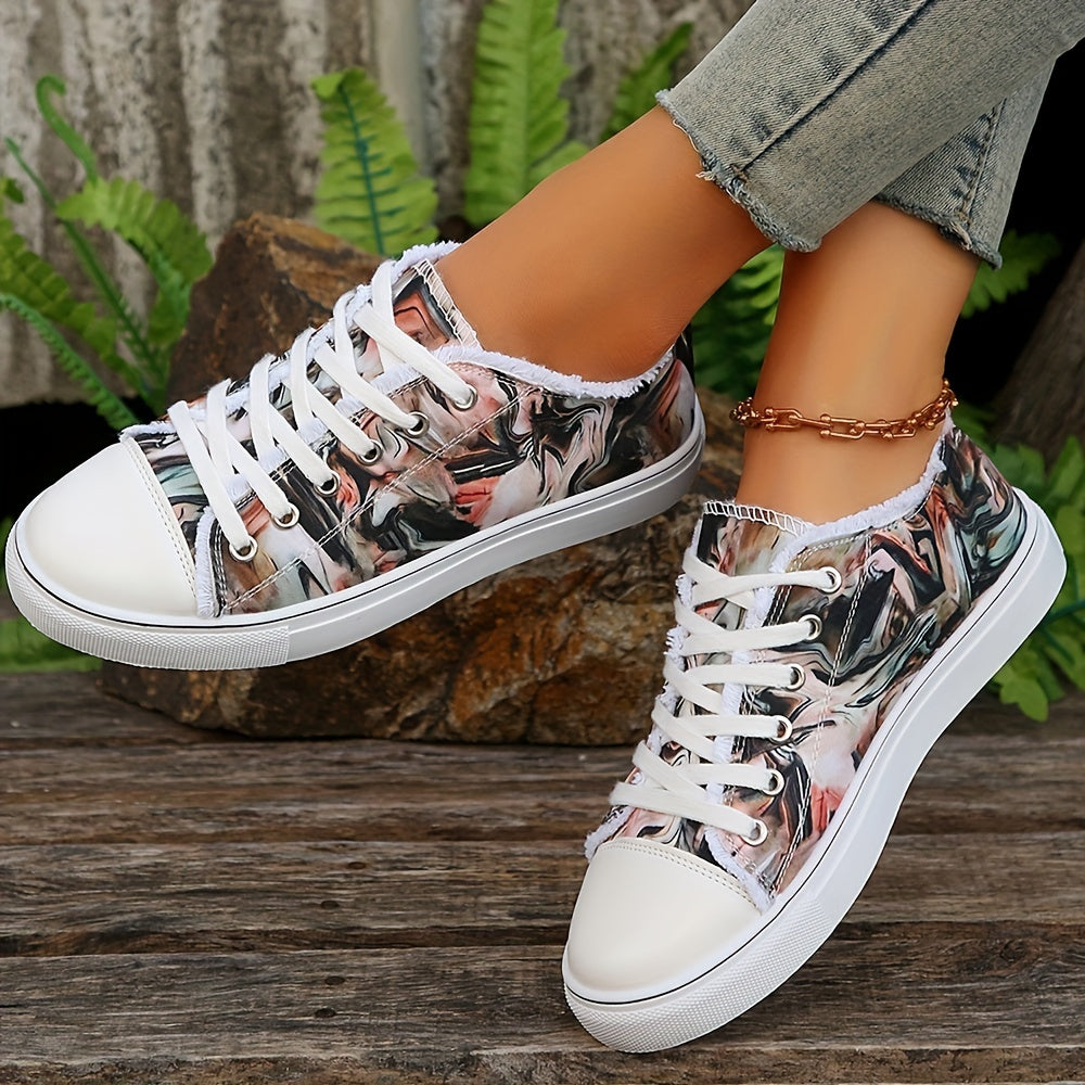 Women's Print Lace Up Skate Shoes Lightweight Low Top Sport Shoes
