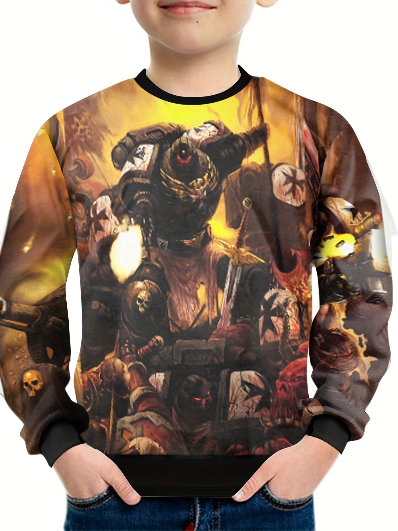 Teens 3D Fierce Knight Print Sweatshirt Kids Casual Pullover