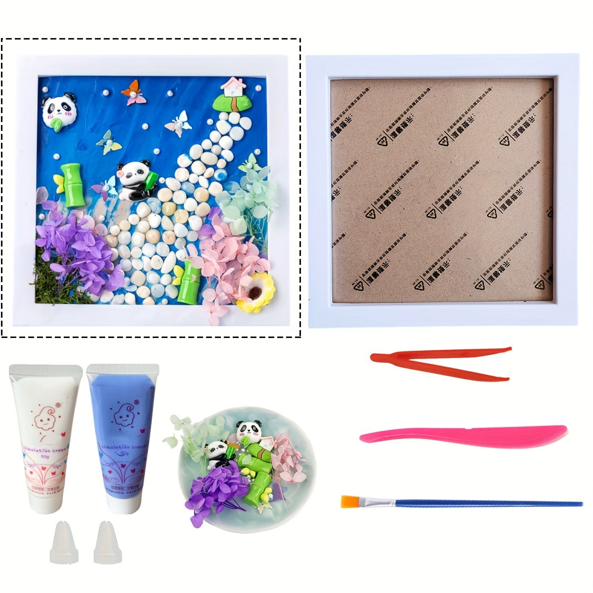 DIY Picture Frame Art Craft Kit Cream Glue Stone Set