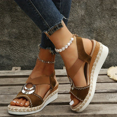 Women's Espadrille Wedge Sandals Roman Style Peep Toe Slip On Shoes