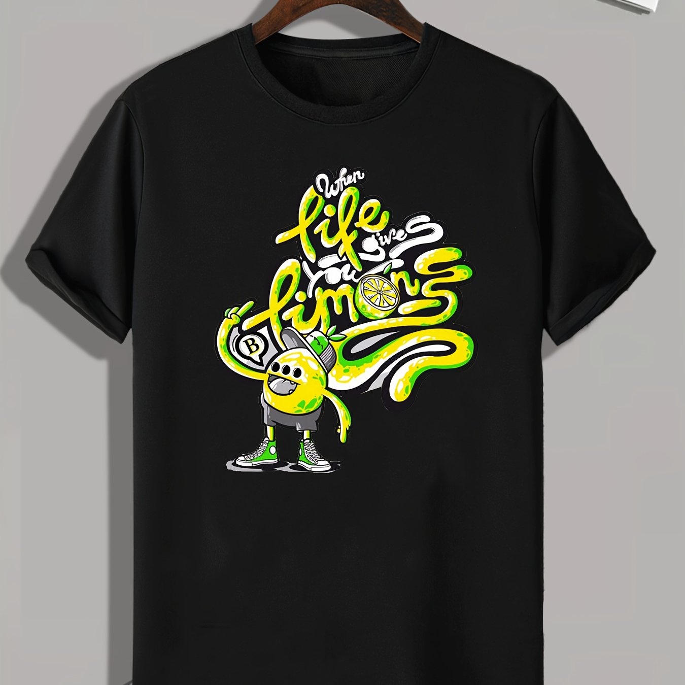 Rock Pattern Print Men's Sports Tee Shirt For Fitness Activities