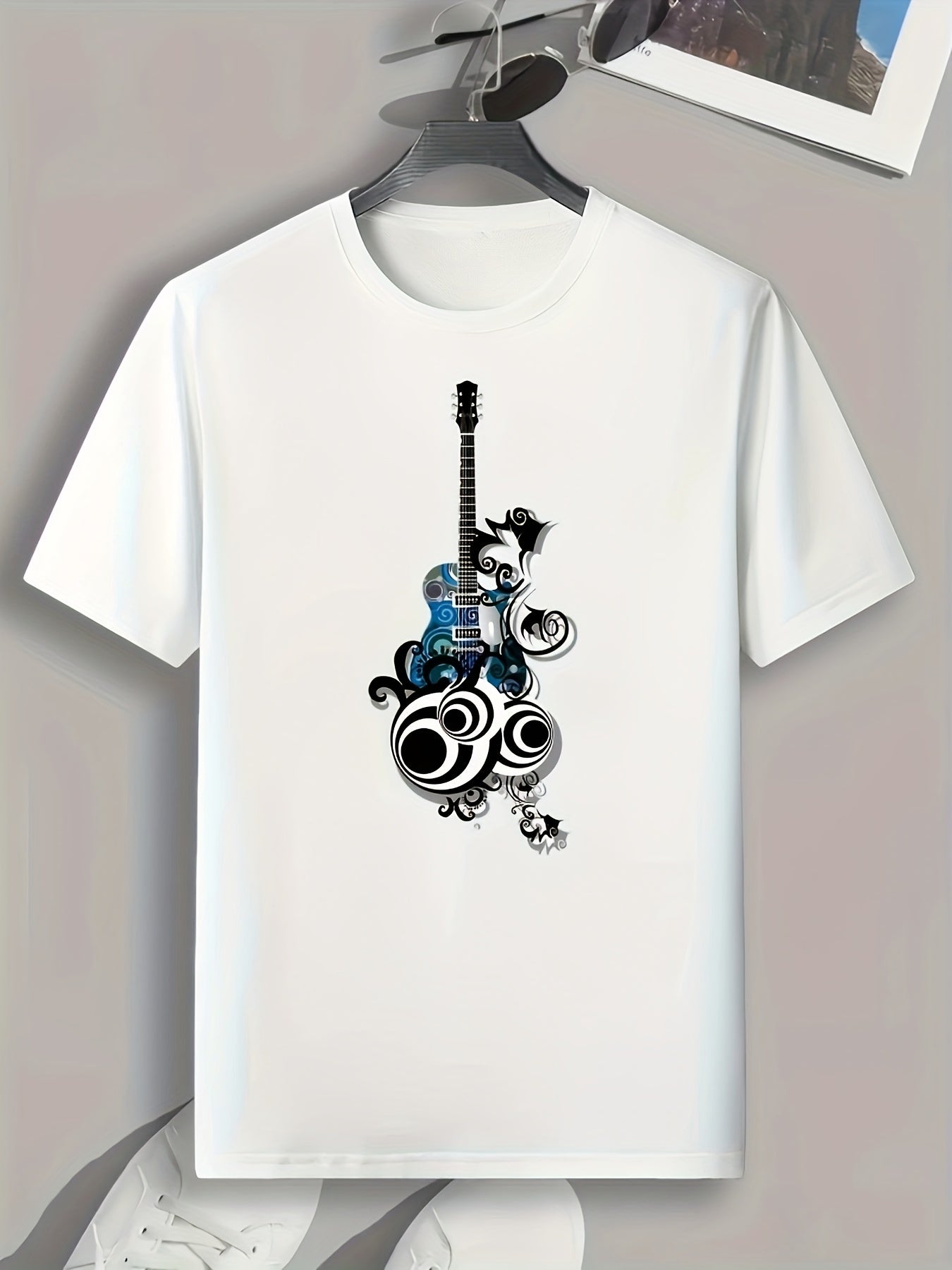 Guitar Print Men's Graphic T-shirt Summer Casual Tee