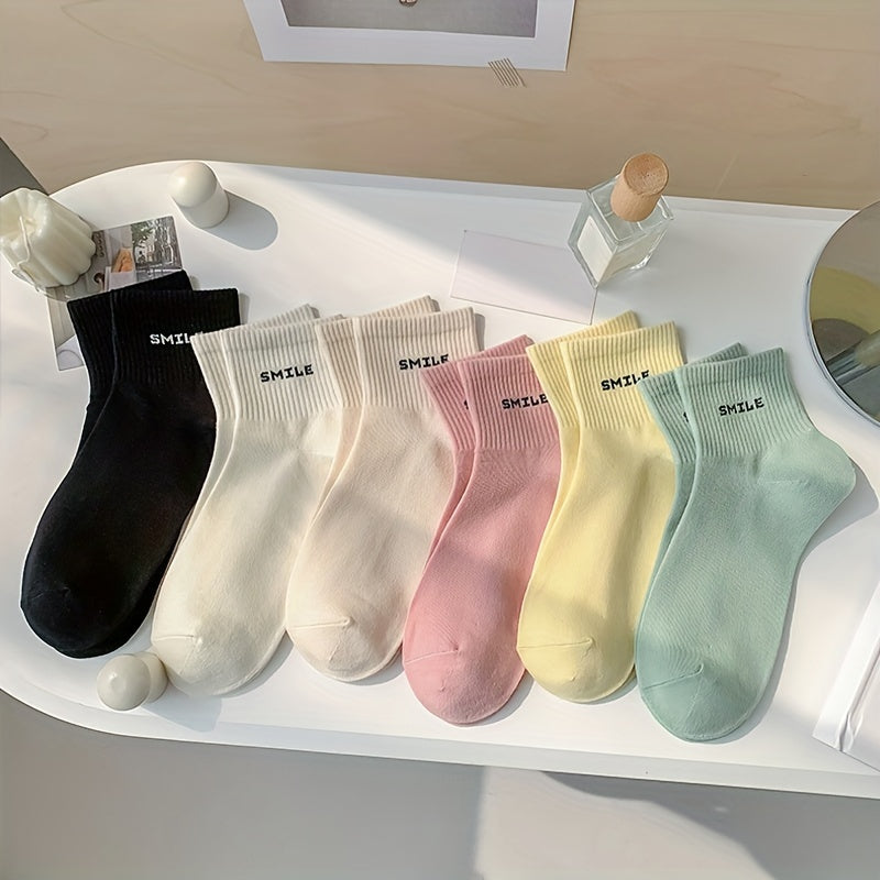 6 Pairs Letter Print Crew Socks for Women