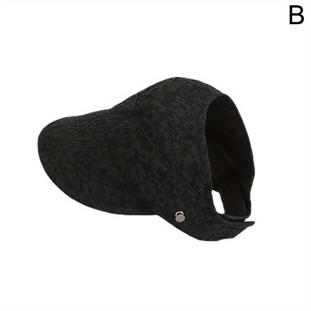 Adjustable Ponytail Visor Hat Flower Embossed Solid Sun Hat Elastic Baseball Cap
