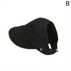 Adjustable Ponytail Visor Hat Flower Embossed Solid Sun Hat Elastic Baseball Cap