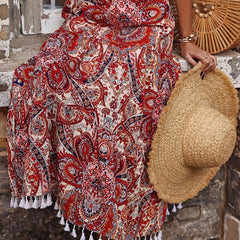 Boho Paisley Print Tassel Maxi Skirt