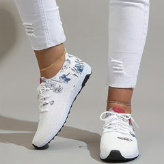Floral Graphic Sock Sneakers Breathable Lace Up Running Shoes