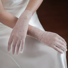 Short Mesh Gloves Inlaid Rhinestone Bridal Wedding Gloves