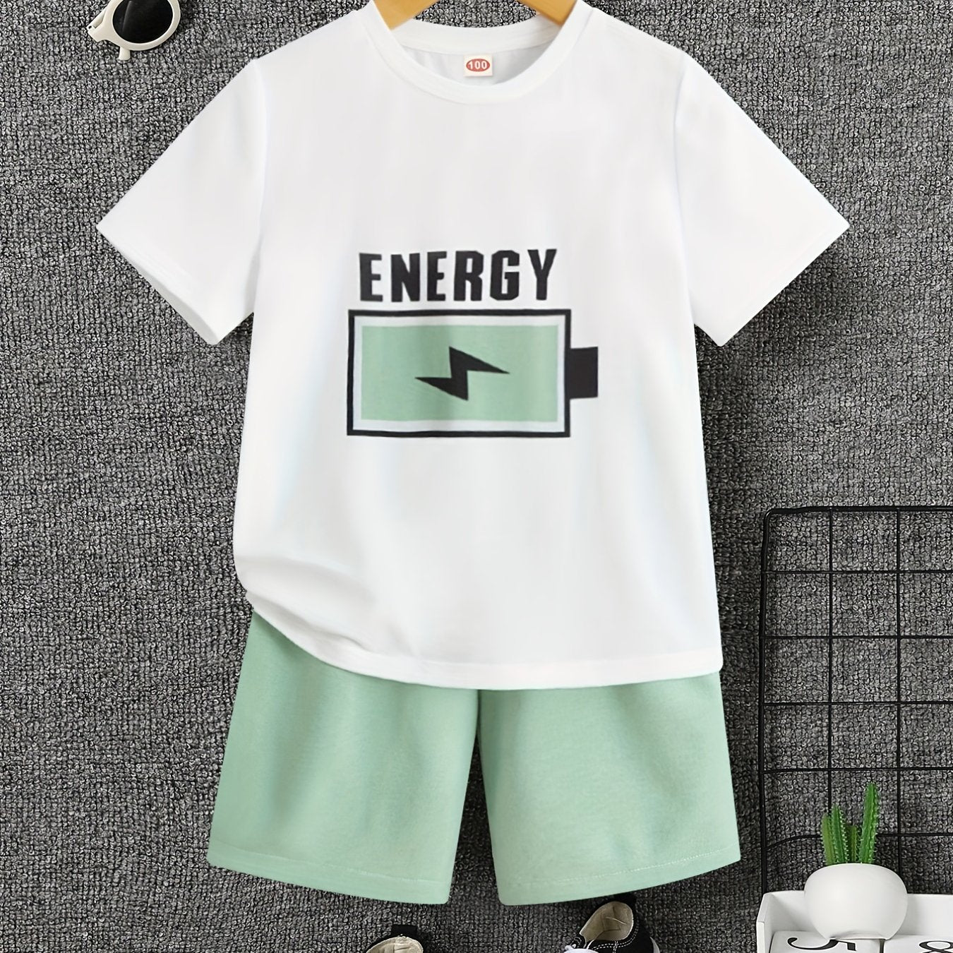 2pcs Boys Energy T shirt & Shorts Kids Summer Clothes Sets