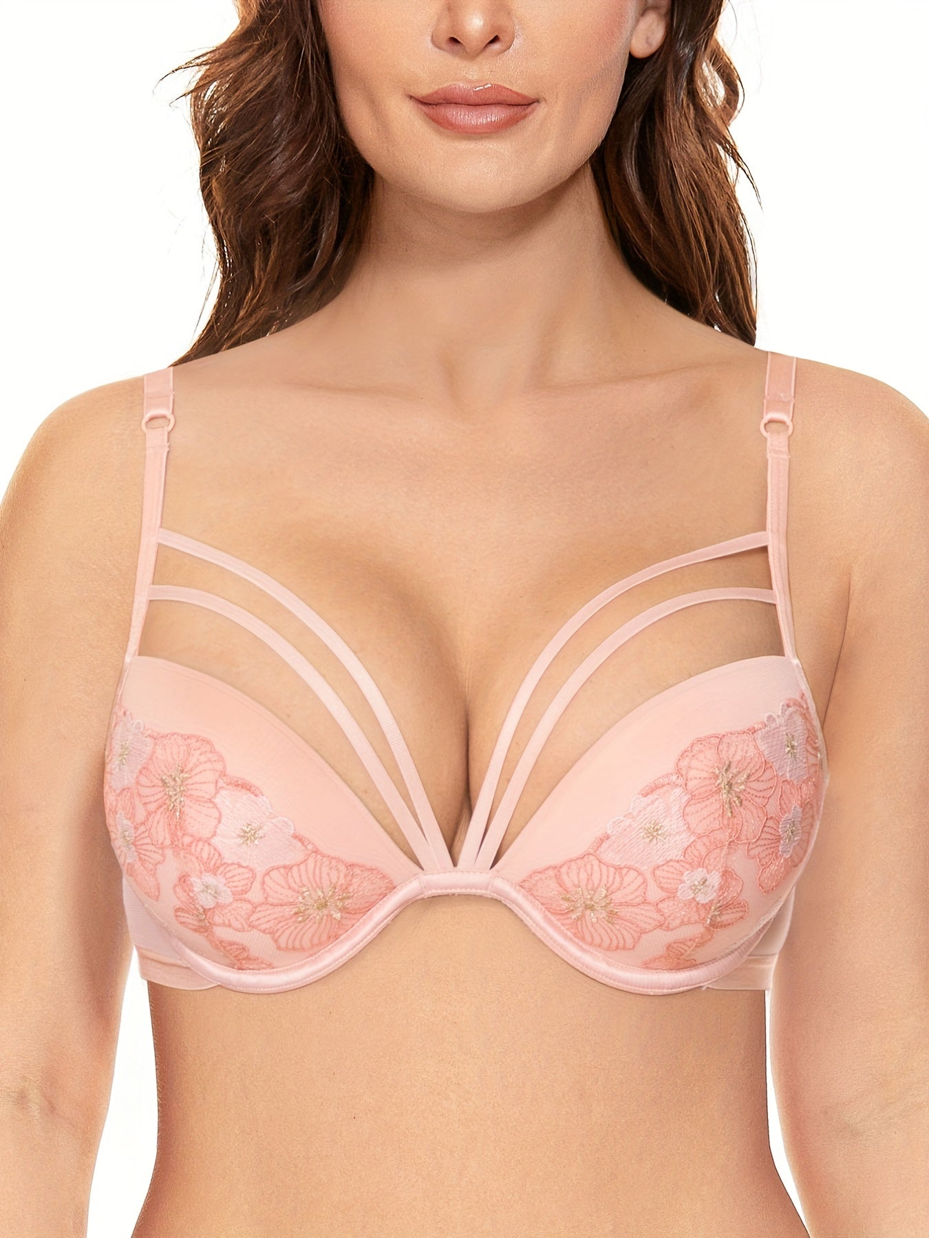 Women's Strappy Embroidered Push Up Bra