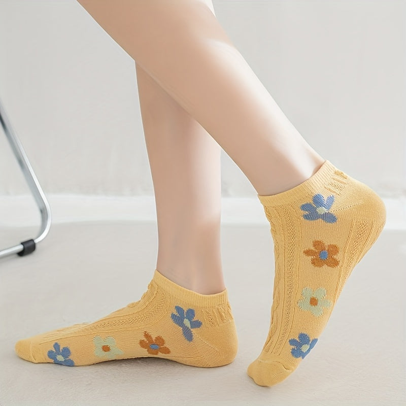 5 Pairs Floral Print Short Socks for Women