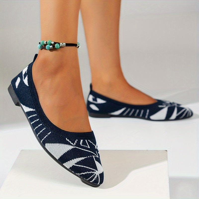 Women's Pointed Toe Knitted Ballet Flats Soft Sole Slip On Shoes