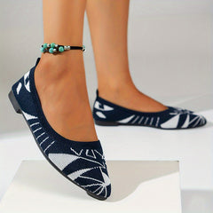 Women's Pointed Toe Knitted Ballet Flats Soft Sole Slip On Shoes