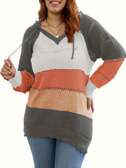 Colorblock Embroidered Hoodie Sweater Women's Plus