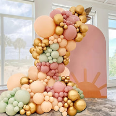 140pcs Balloon Garland Arch Set in Pink, Green, Gold, and Skin Tones