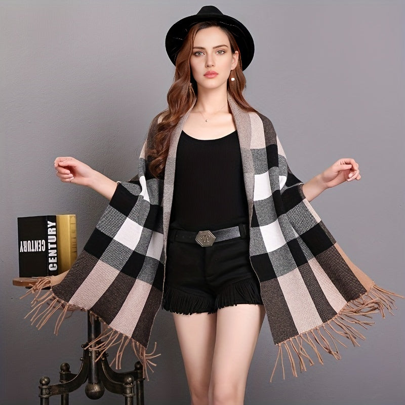Classic Plaid Tassel Shawl Warm Scarf Large Cape Women Coldproof Scarf Cloak