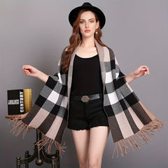 Classic Plaid Tassel Shawl Warm Scarf Large Cape Women Coldproof Scarf Cloak