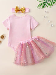3pcs Baby Girls 1st Birthday Onesie Romper & Skirt Set