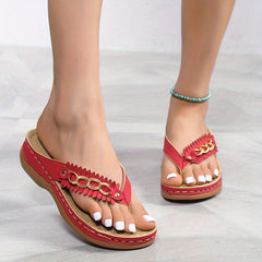 Women's Chain Decor Wedge Thong Sandals Slippers