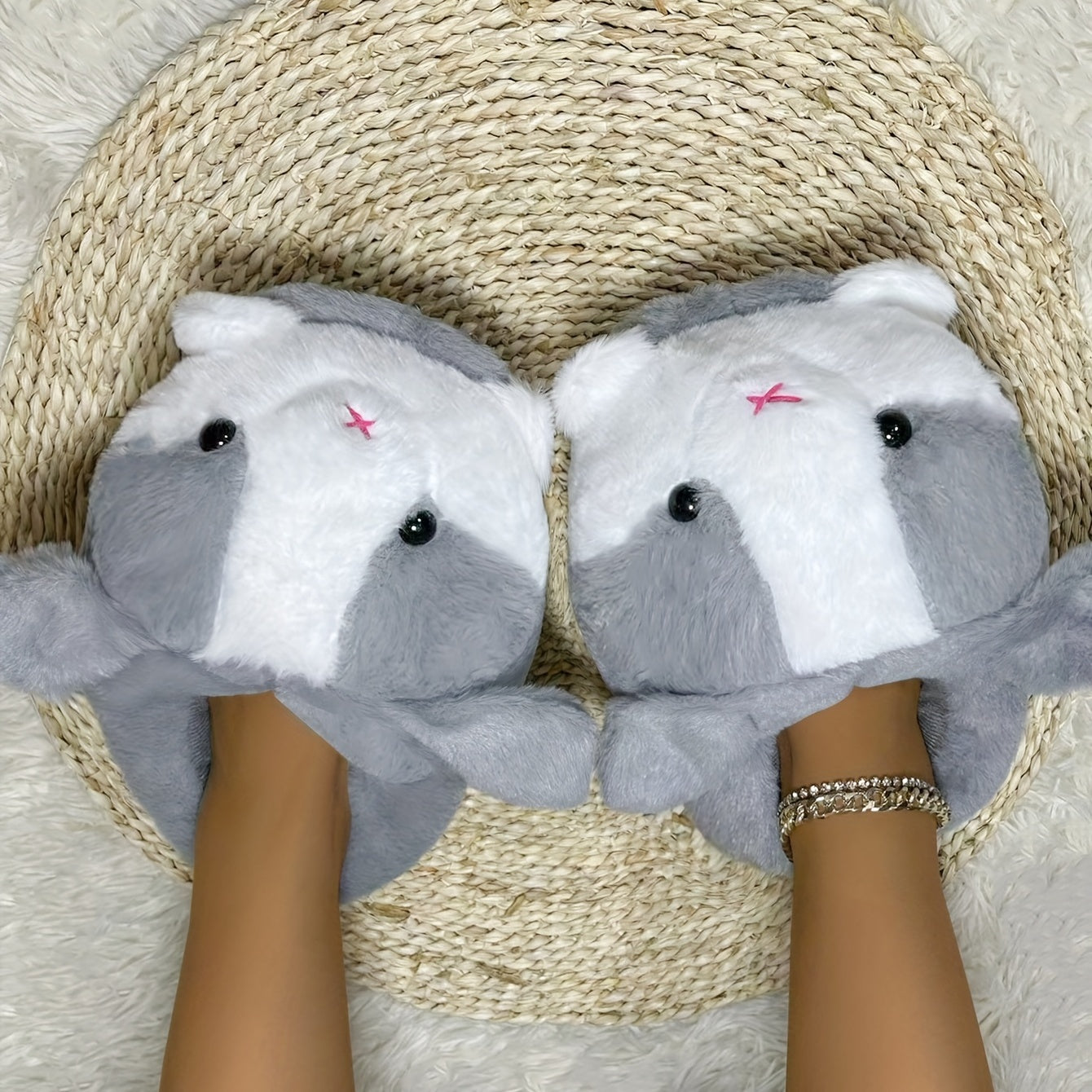 Rabbit Plush Slip-On Slippers Cozy Warm Indoor Shoes Women's Fluffy Novelty