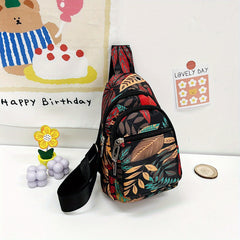 Floral Leaves Chest Bag Earphone Port Crossbody Sling Single Shoulder