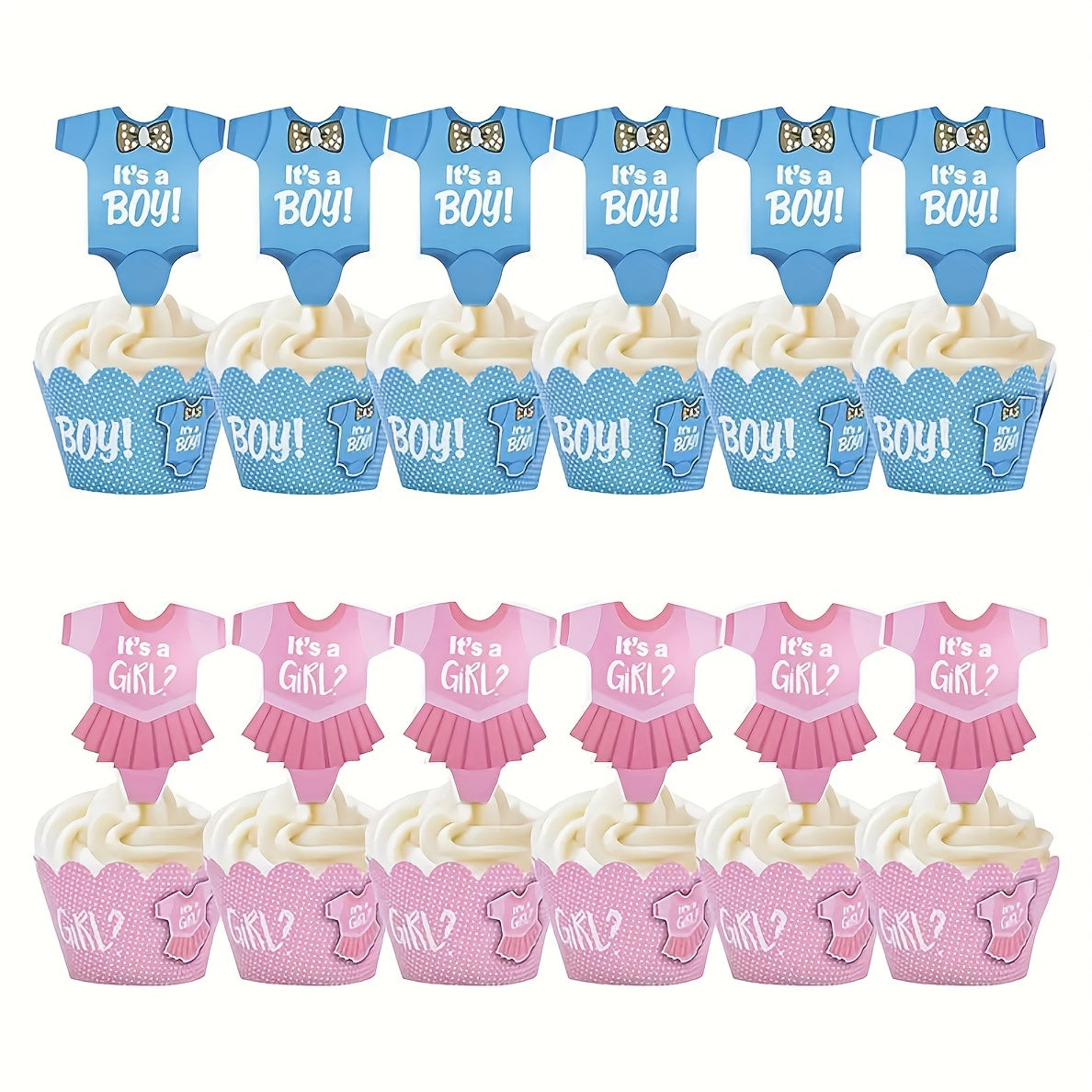 24pcs Baby Shower Cupcake Wrapper & Topper Set Gender Reveal Kids Birthdays