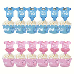 24pcs Baby Shower Cupcake Wrapper & Topper Set Gender Reveal Kids Birthdays