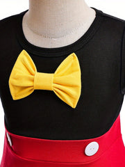 Girls Sleeveless Bow Crew Neck Button Cotton Princess Dress