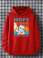 Men's Cartoon Cat & NOPE Print Hooded Sweatshirt Long Sleeve Drawstrings