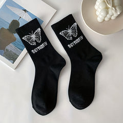 6 Pairs Butterfly Print Mid Tube Socks for Women