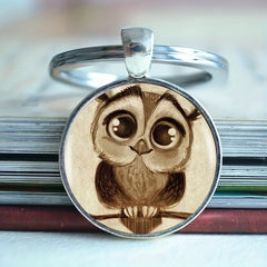 Vintage Owl Time Gemstone Keychain Necklace Bag Wallet Charm Accessory
