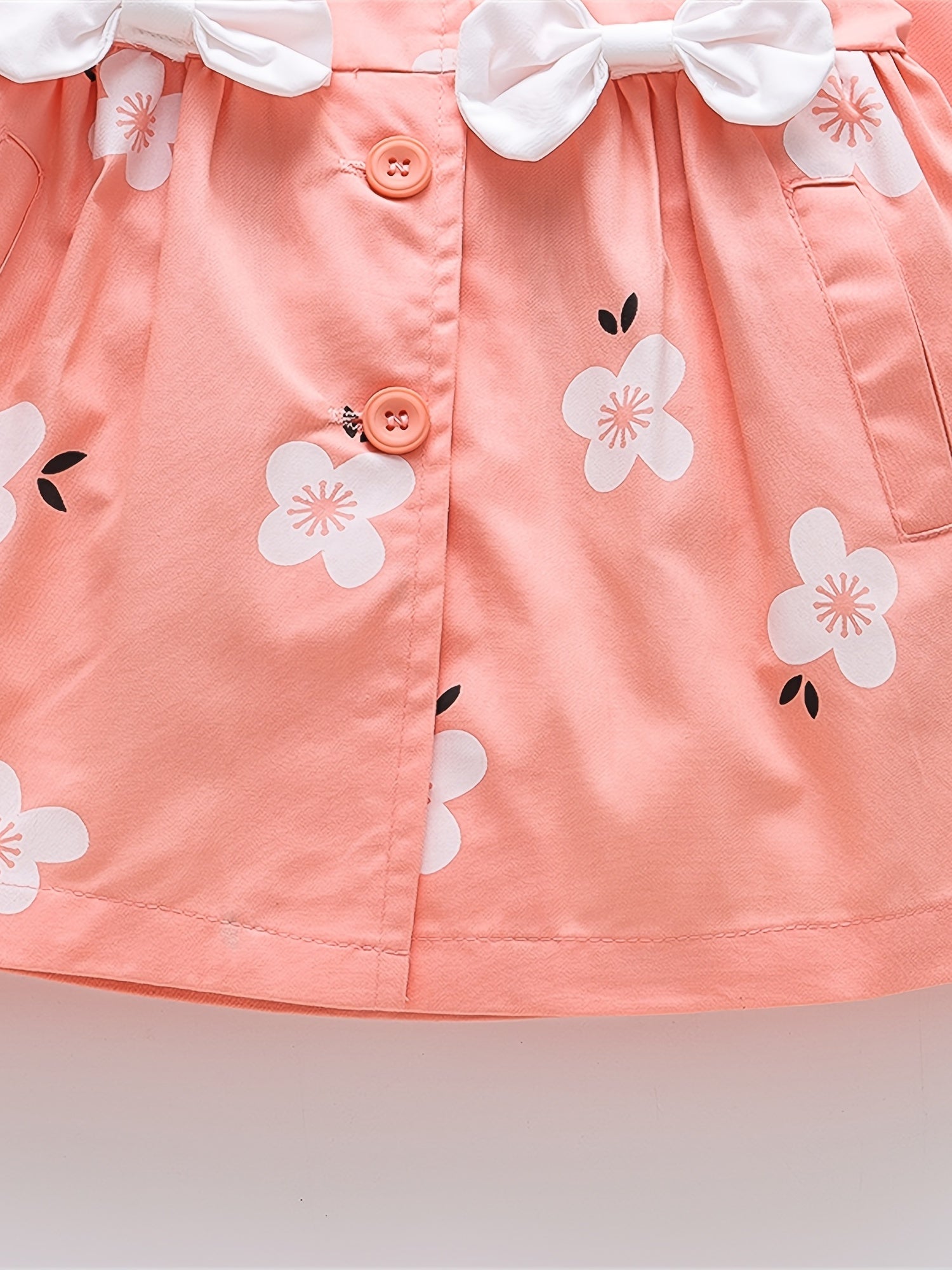 Baby Girls Lapel Jacket Flowers Print Button Bow Decor Coat